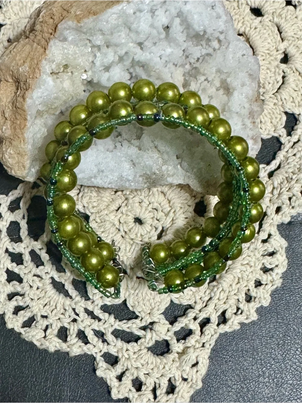 Handmade Green Beaded Wrap Bracelet